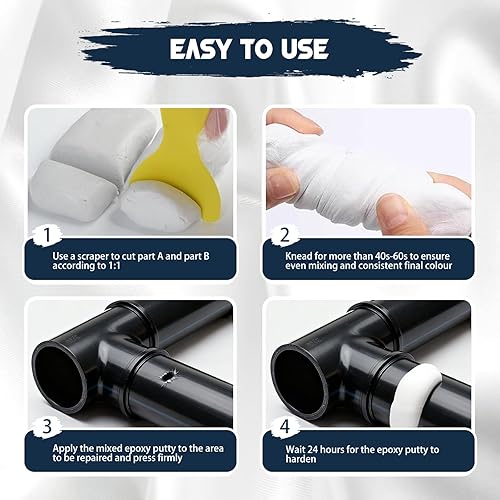 Miniatura 4 de Masilla epoxi  14.11 oz de arcilla epoxi blanca AB de reparación rápida, alta resistencia de 2 partes de relleno para arreglar fugas, grietas,