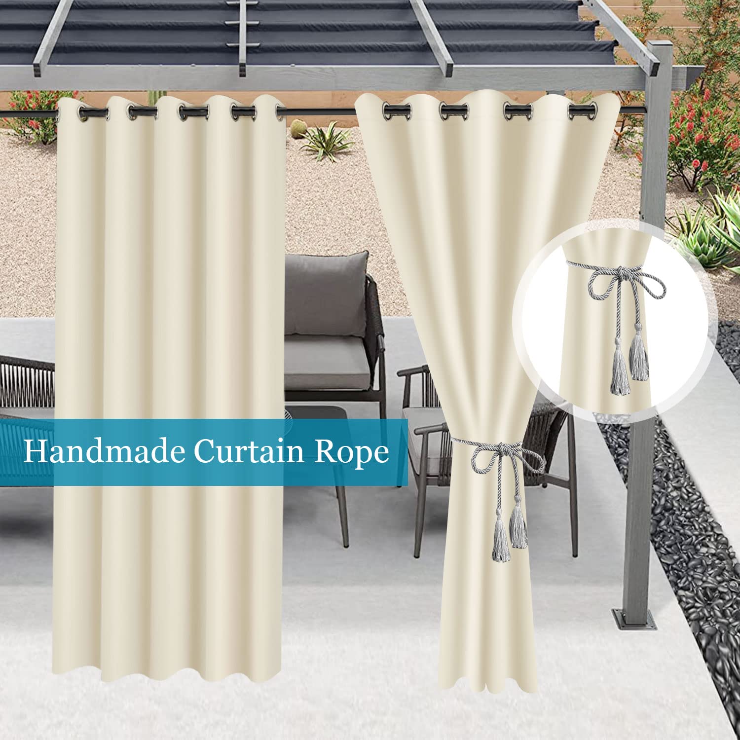 Rideaux D'extérieur Imperméables Coupe-vent - Avec œillets Haut Et Bas - Pour Porche, Pergola, Terrasse - 7