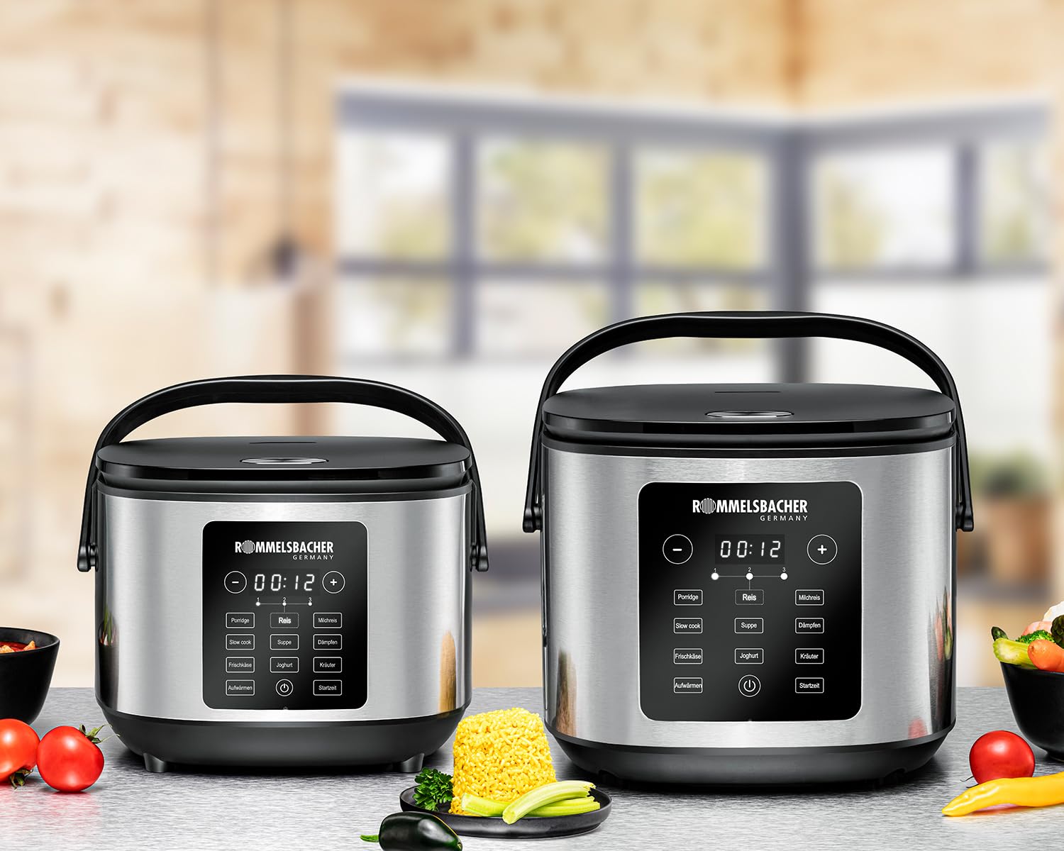 ROMMELSBACHER MRK 950 Cuiseur à riz multi-usages 12 programmes, départ différé 24 heures, technologie de chauffage 3D, économie d'énergie, revêtement en céramique, sans PFAS, volume utile de 3,5 l