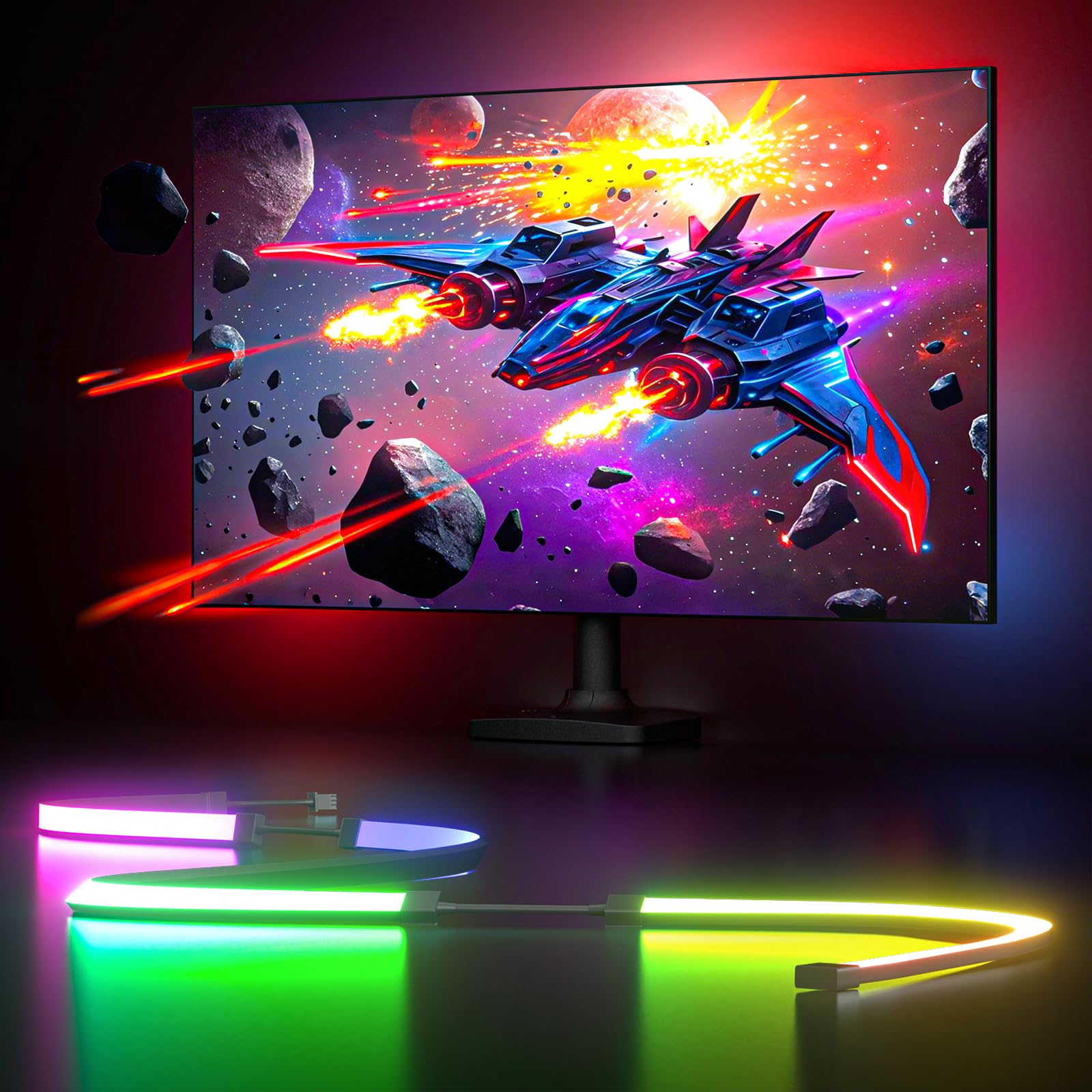 MIWATT Gaming Monitor Light, Backlight with Screen Color sync Effect for 24-27inch Computer Monitor, Compatible with Windows