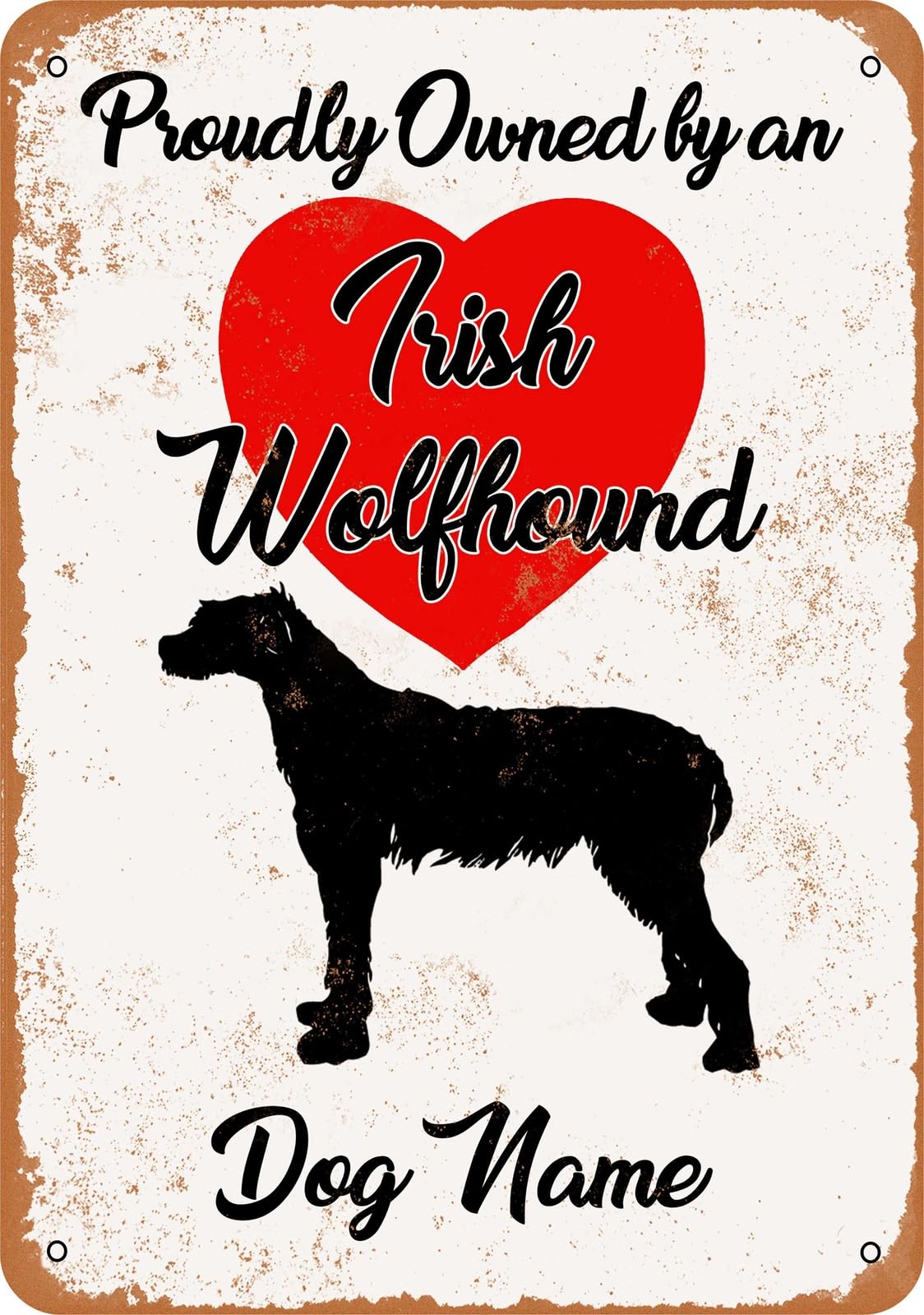 Miaomansenstore Metal Sign - Custom Dog Name - Irish Wolfhound - Vintage Look Home Decor
