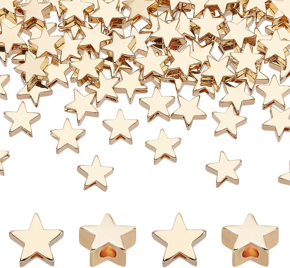 PH PandaHall 100pcs 18K Gold Plated Star Beads, 6mm Brass Spacer Beads Twinkle Star Bead Metal Loose Bead for Bracelet Necklace Earring Jewelry Making DIY Crafts Christmas