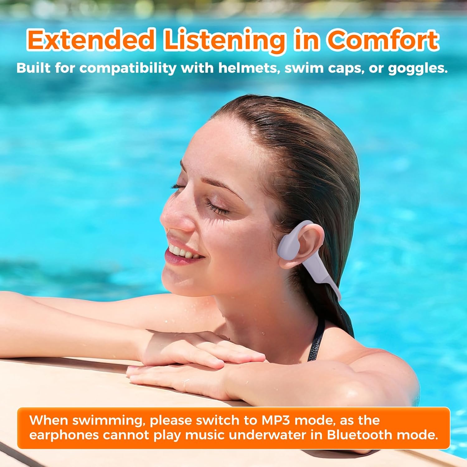 Full-Coverage Liquid Silicone Swimming Headphones, IP68 Waterproof Underwater Headphones, Bluetooth 6.0&MP3 with 32GB Memory Card, Soft/Skin-Comfortable Open Ear Bone Conduction Swim Earbuds(Purple) - Image 7