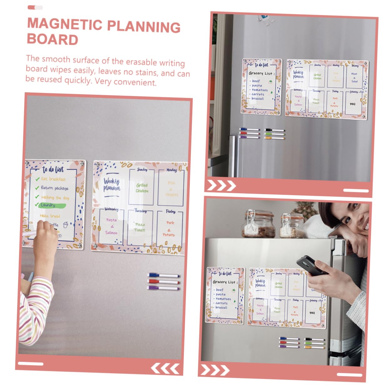 VILLCASE Planungstafel Für Kühlschrank Magnetisch Abwischbar Acryl Wochenplaner Kühlschranktafel Memo Notizboard Hausplaner Organisationstafel
