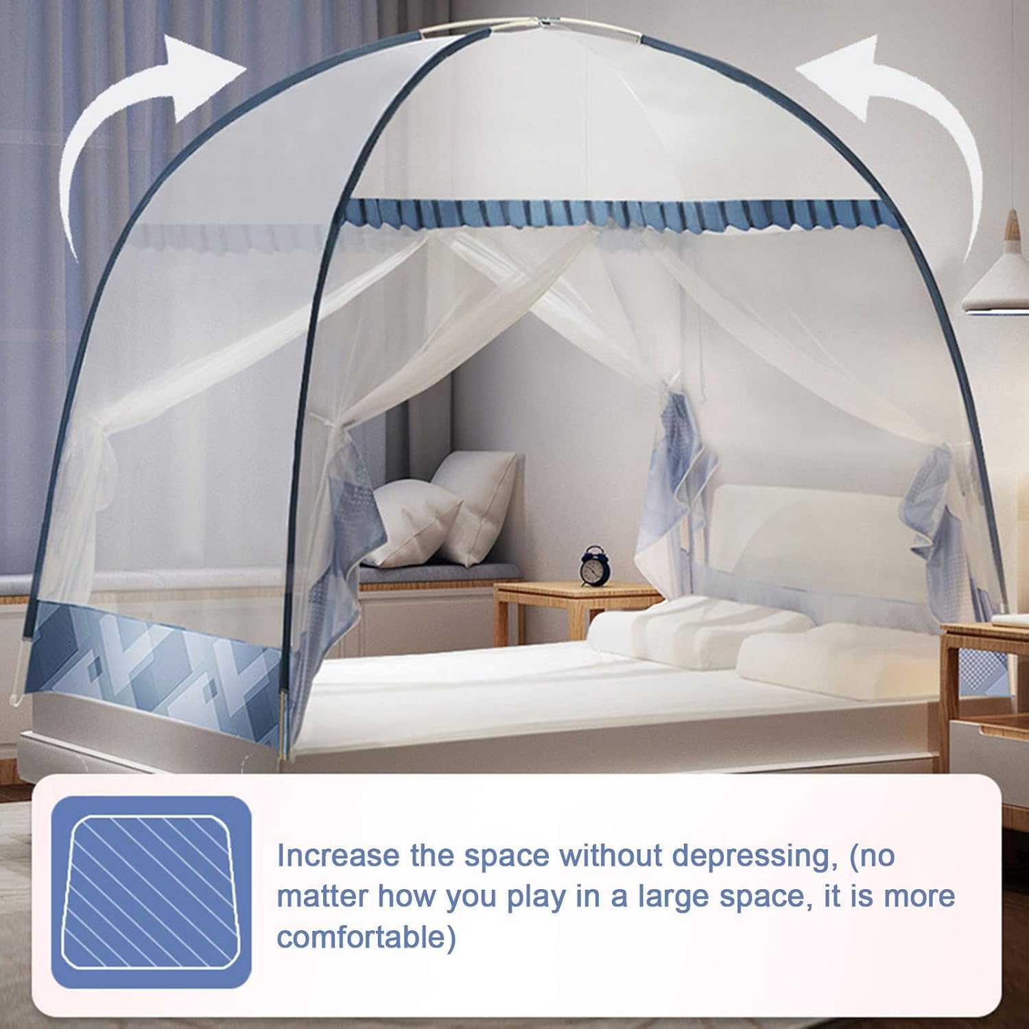 Mosquitera Plegable para Cama Individual/Doble, mosquitera portátil de Viaje de Doble Puerta con Parte Inferior de Red, fácil de Instalar, Tienda de campaña con mosquitera emergente para Uso