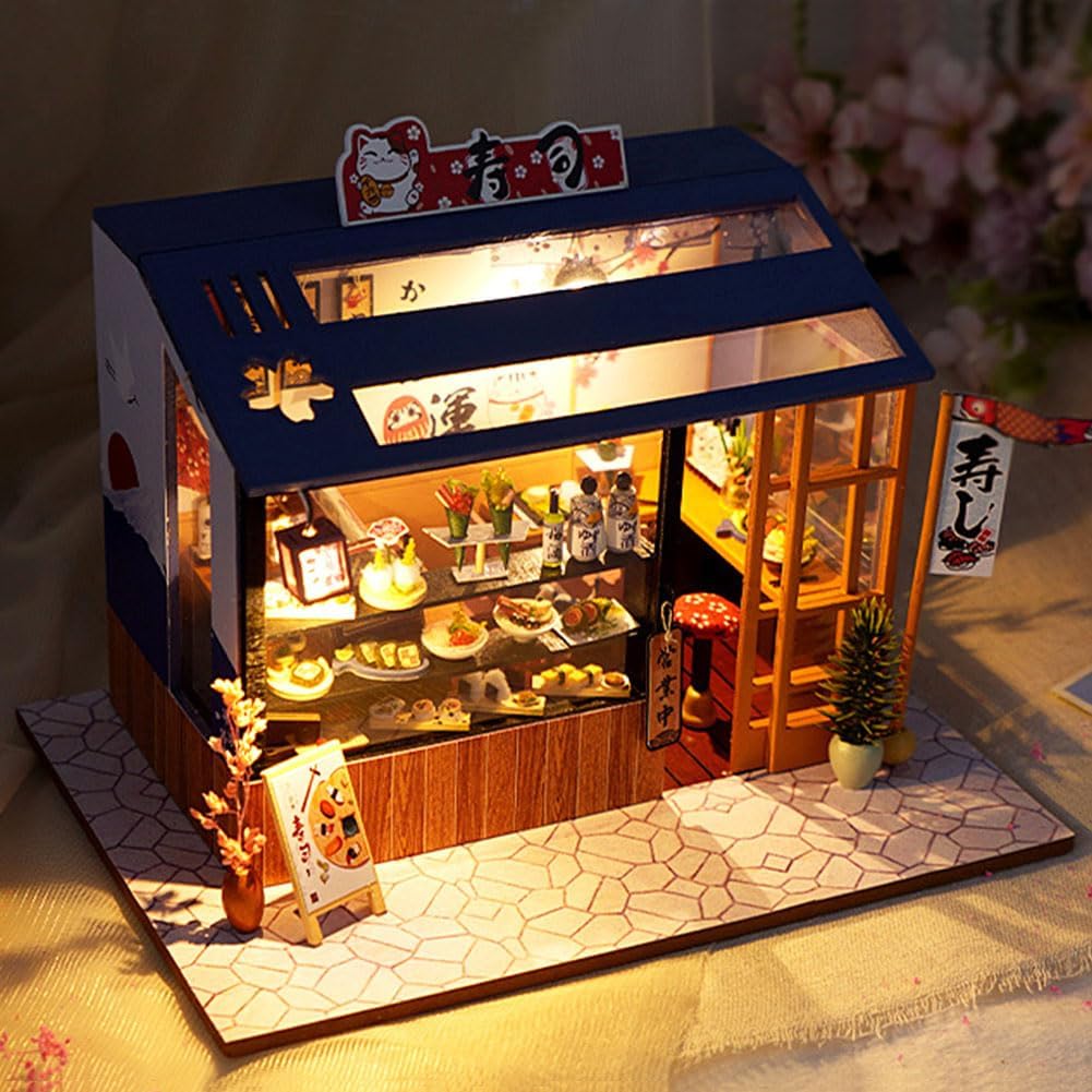 DIY Miniature Dollhouse Kit with LED Light,Japanese Style Dollhouse Miniature House Kit,Mini House kit Ideal Gifts for Birthday