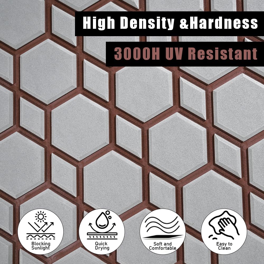 98.4"X43.31" Diamonds and Hexagons EVA Self-Adhesive Boat Flooring and Decorative Fish for Yacht Pool Boat Flooring Sheet Thick Non-Skid mat (Light Grey and Dark Brown, 98.43"X38.58")