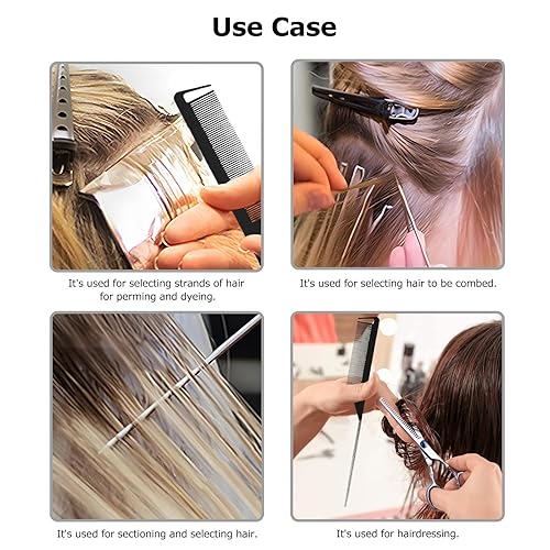 Miniatura 5 de Juego de 6 peines de metal para desenredar el cabello con dientes finos para mujeres, niñas (negro)