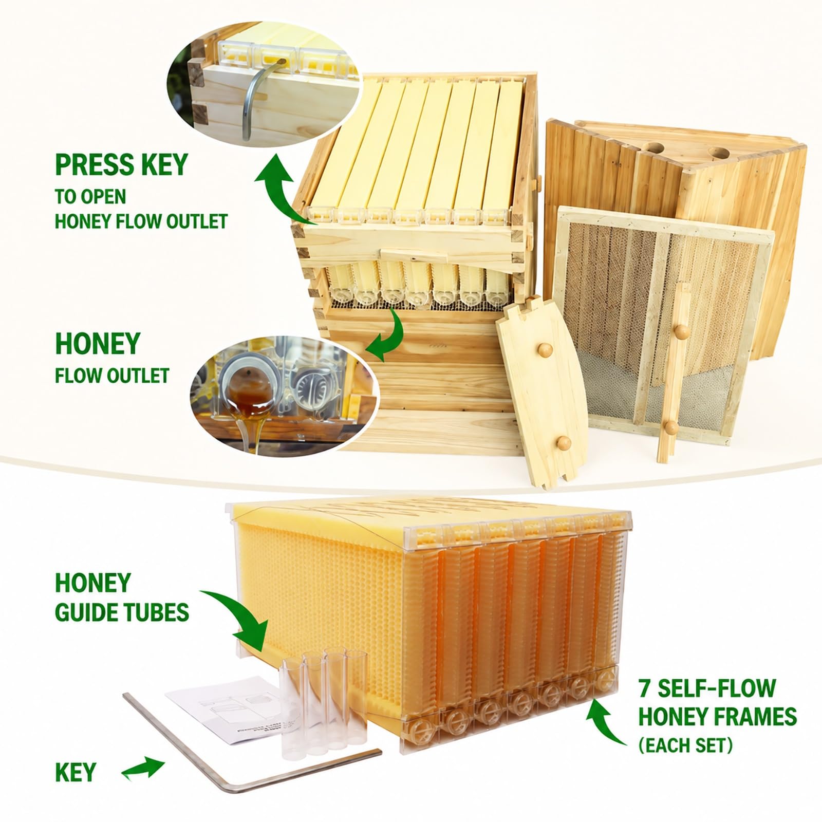 Arnia Flow Hive in Abete con Telaini Flow per Apicoltura Giardino