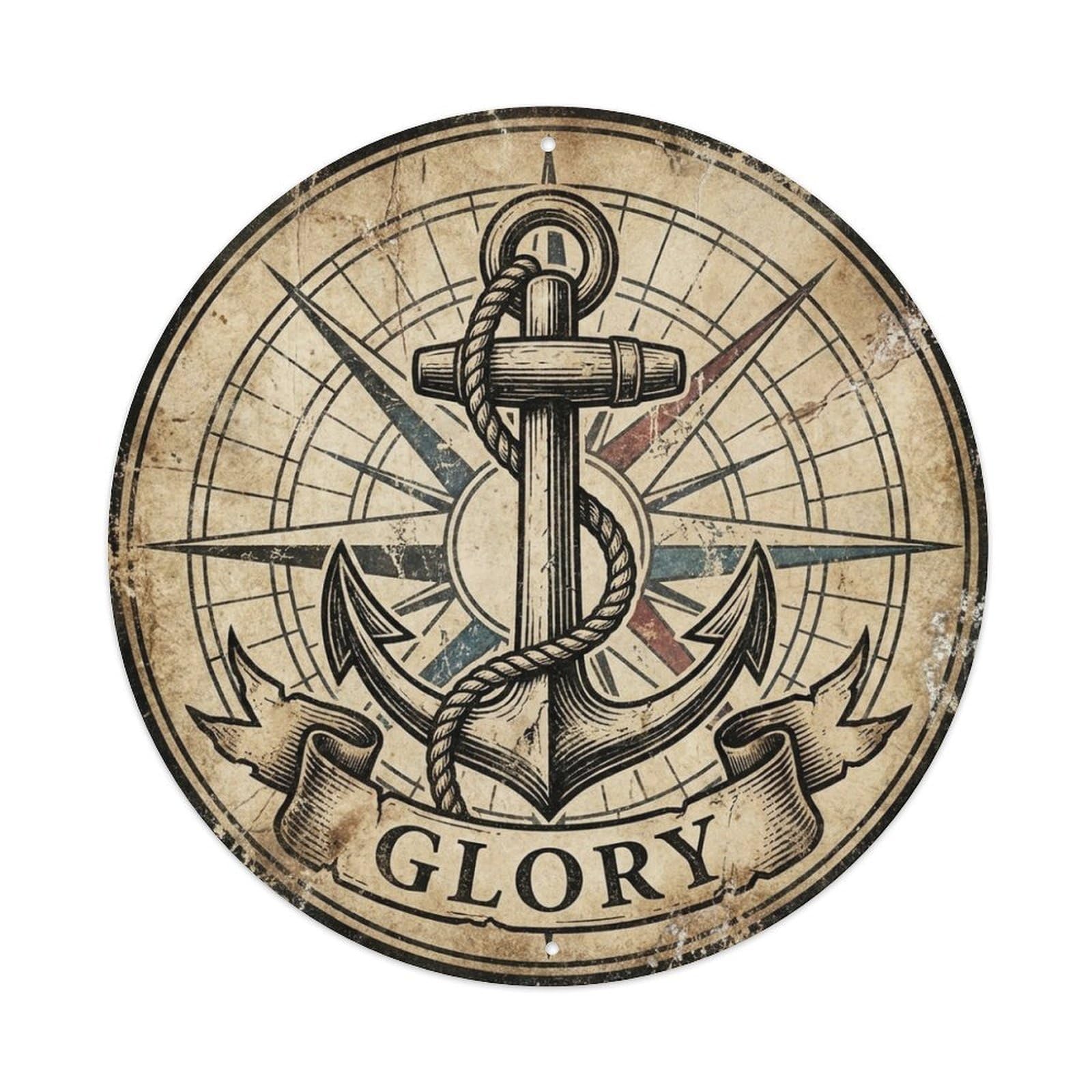 Glory Anchor Compass Rope Nautical Motto Metal Tin Sign