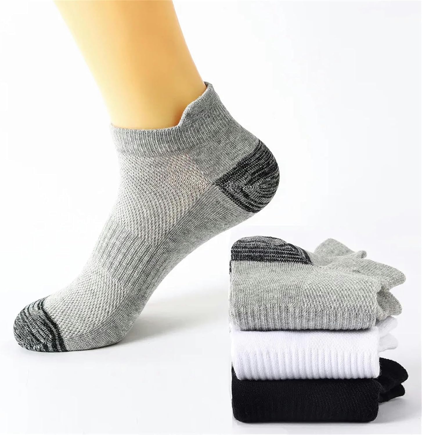 Calcetines 6 Pares De Calcetines Tobilleros para Hombre - Transpirables, Algodón, Calcetines Deportivos,Casual Athletic,Calcetines para Hombre, 3 Grey 3 White, EU44-48 US10-14