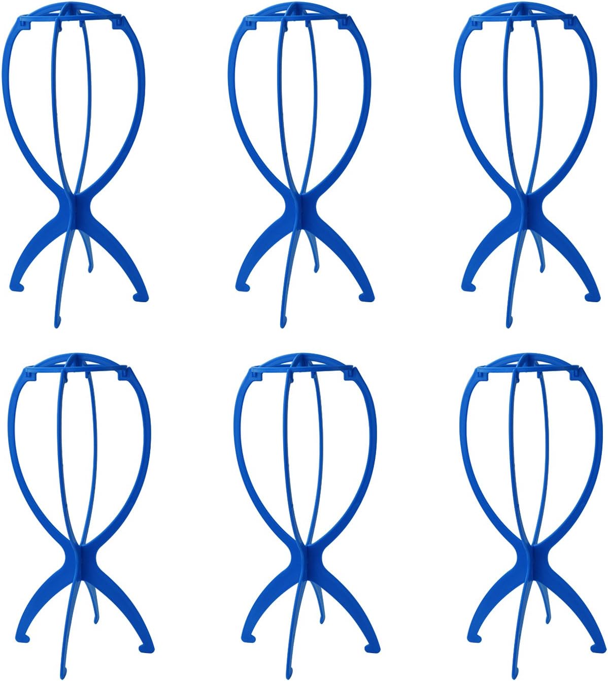 Wig Stand Holder-Rbenxia 6pcs Portable Durable Plastic Folding Wig Holder Hairpieces Display Tool Stable Wig Stand Dryer(Blue)
