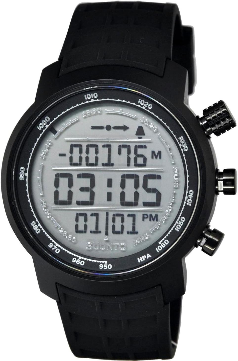 Suunto Elementum Terra Black Rubber/Light Display Digital Display Quartz Watch, Black Silicone Band, Round 51.5mm Case