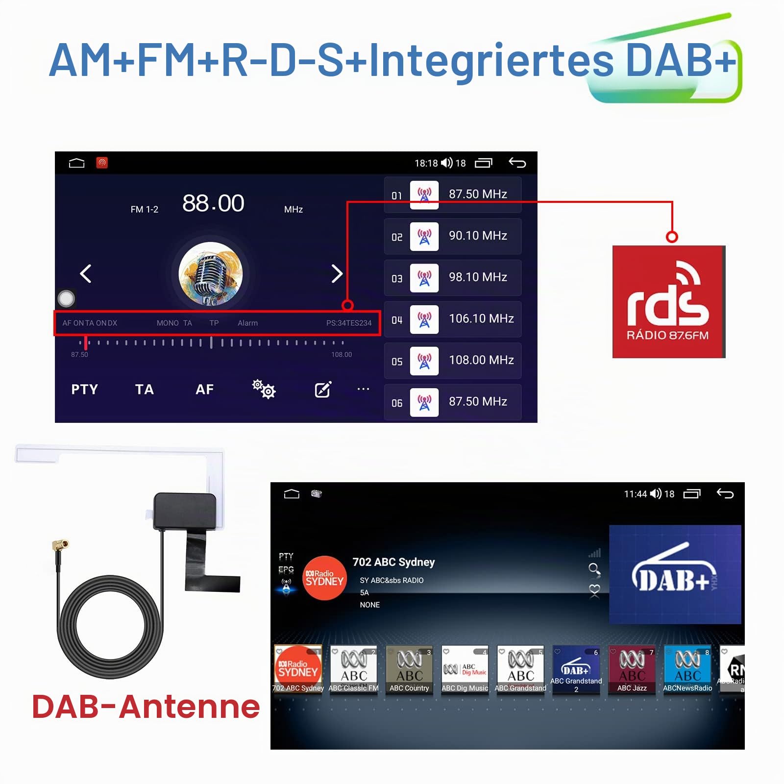 Android Autoradio mit Navi 10 Zoll Bildschirm Eingebaut DAB+ Wireless CarPlay & Wireless Android Auto 1 Din Auto Radio Touch Display mit Bluetooth 8 Core 2+32G 4G WiFi GPS AM/FM RDS Rückfahrkamera…