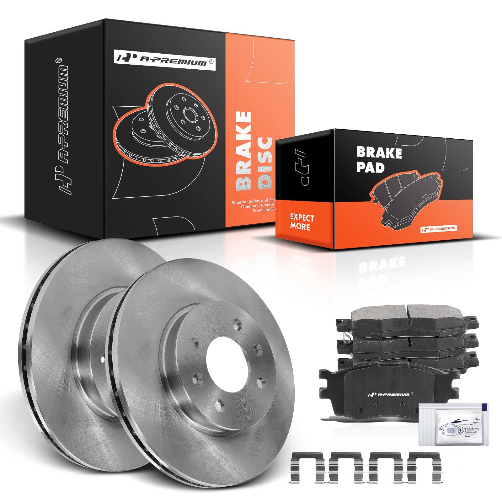 A-Premium 10.08 inch (256mm) Front Vented Disc Brake Rotors + Ceramic Pads Kit Compatible with Select Hyundai and Kia Models - Accent 2006-2011, Rio/Rio5 2006-2011, 1.6L, 6-PC Set