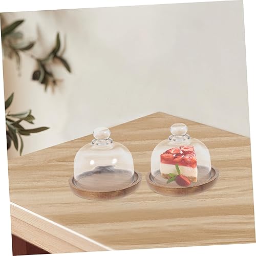 Miniatura 4 de 2 unidades de 4.13 pulgadas (4.1 in) pequeña cúpula de cristal transparente para postrequeso cloche con bandeja de servir de madera, soporte para