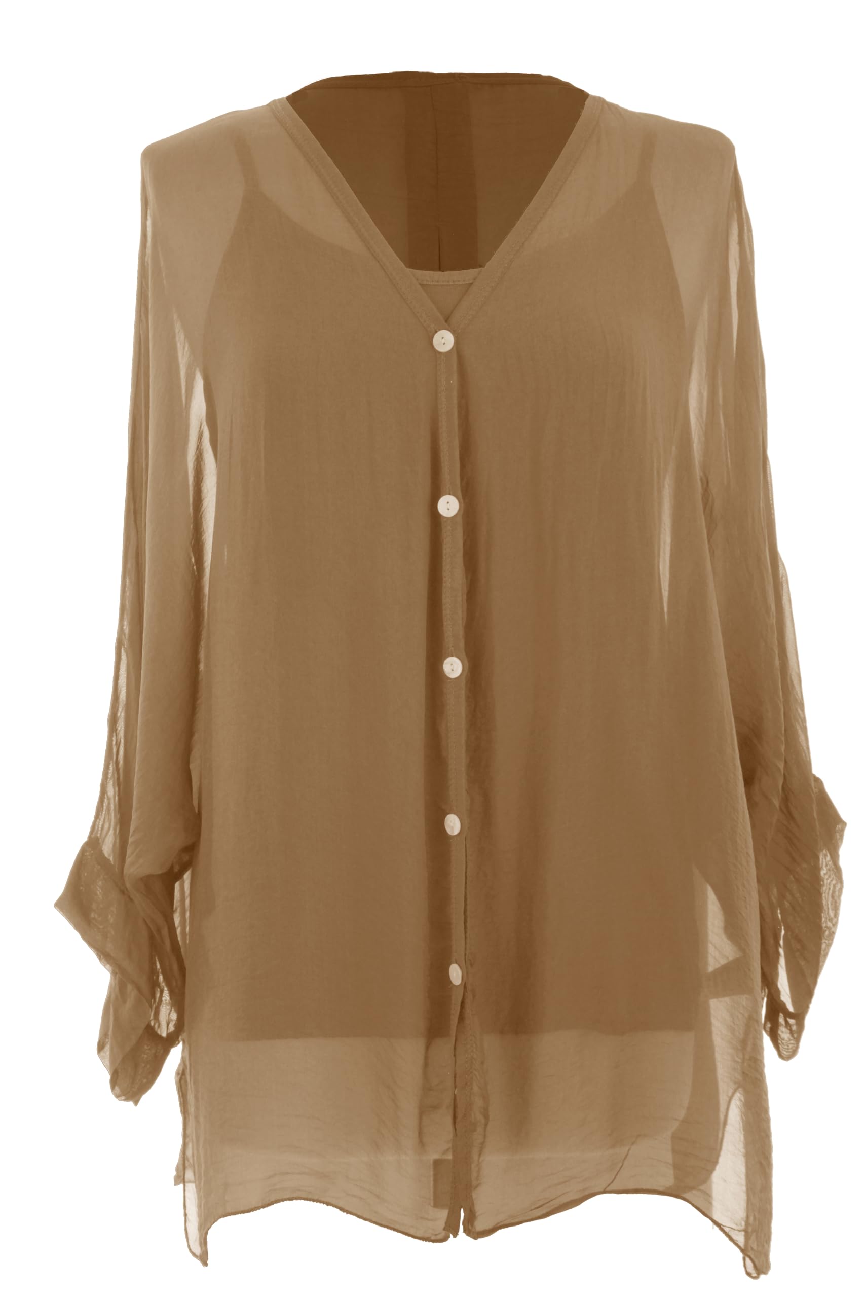 TEXTURE Ladies Women Italian Lagenlook Giraffe Print Batwing Short Sleeve Flowy Silk Kaftan Tunic Top Blouse One Size (as8, Alpha, one_Size, Regular, Regular, Mocha)