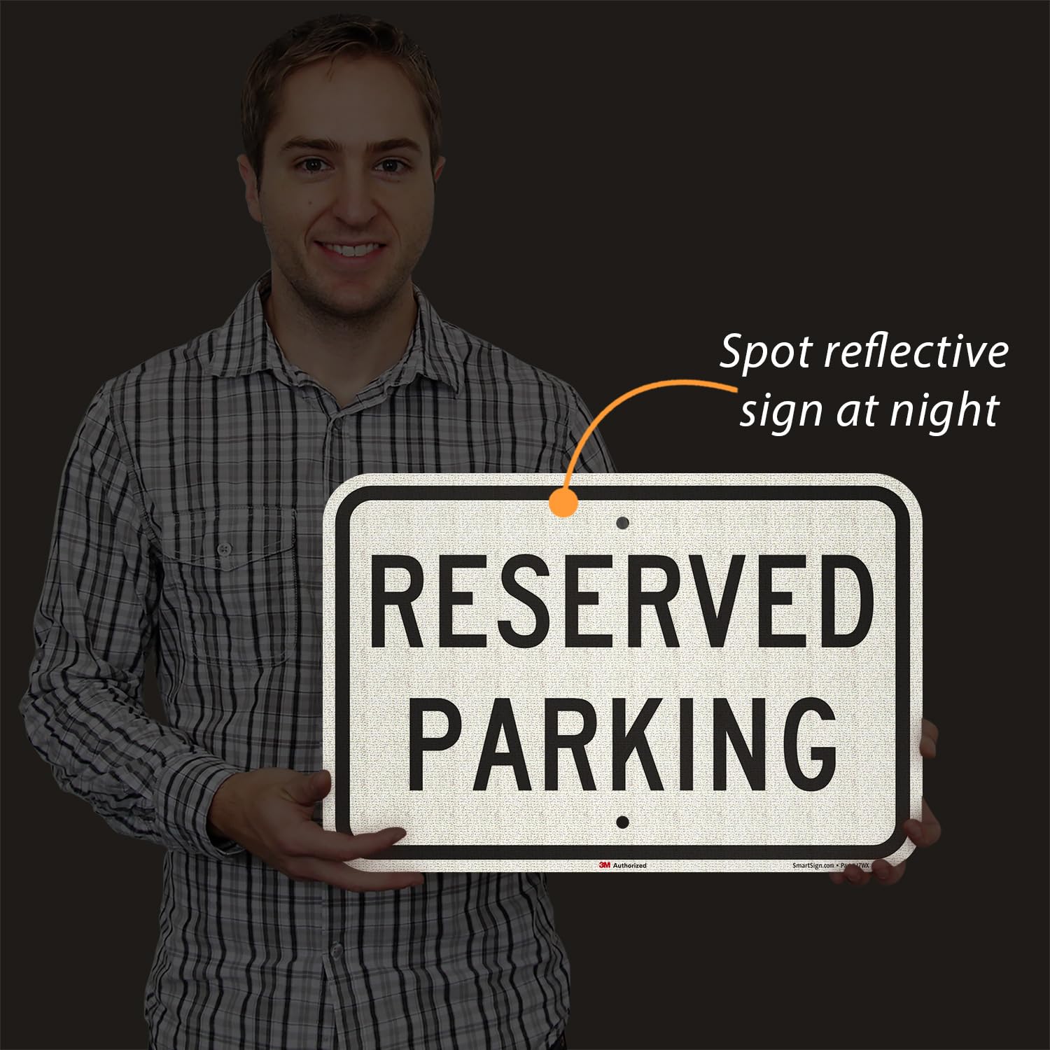 SmartSign Paquete de 2 letreros de estacionamiento reservado, 12 x 18 pulgadas, aluminio inoxidable de 63 mil para exteriores, material reflectante laminado 3M, resistente a la decoloración, esquinas
