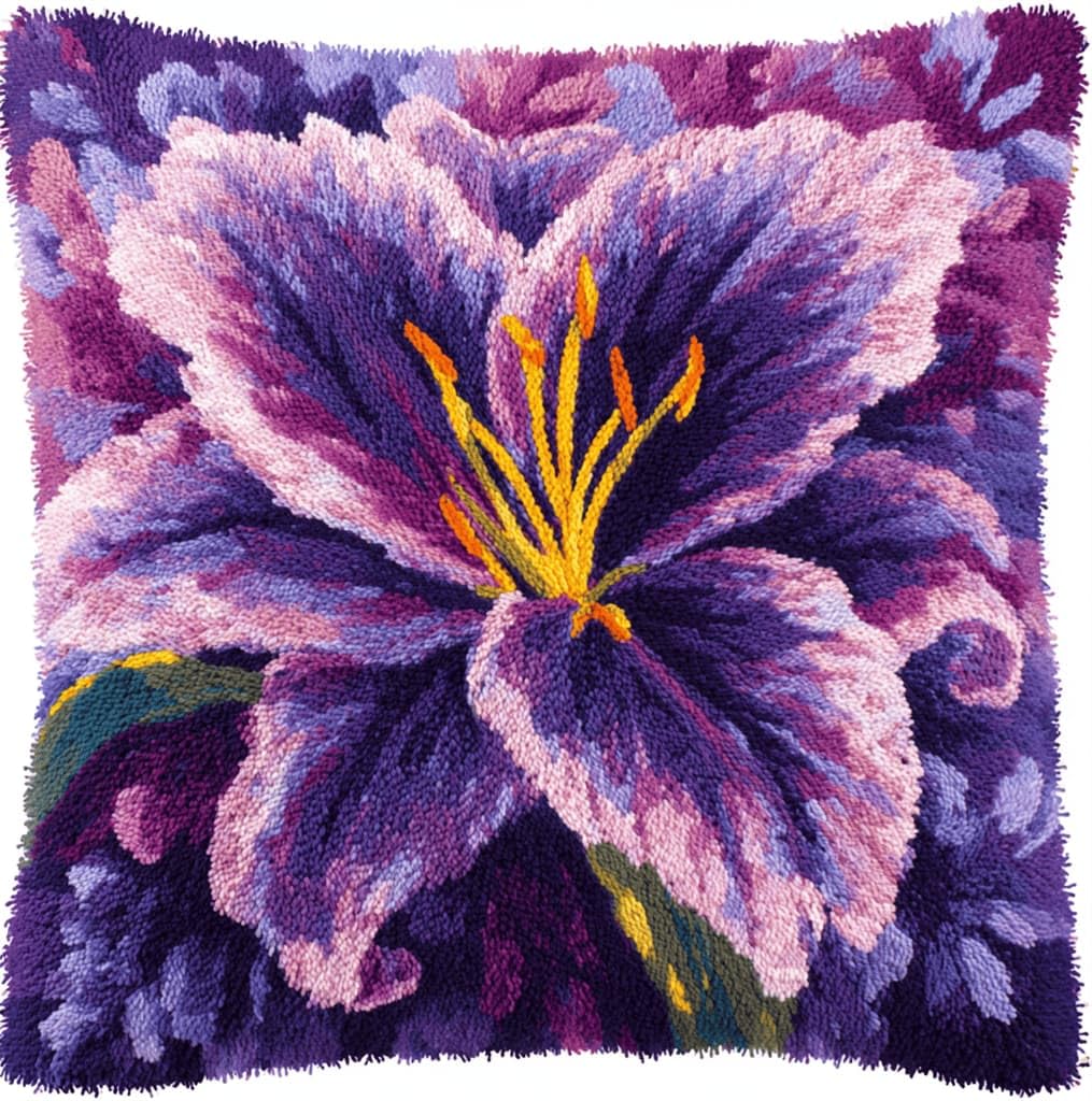 Kitquiver Latch Hook Cushion Kit,Lily DIY Throw Pillow Cover 43X43Cm