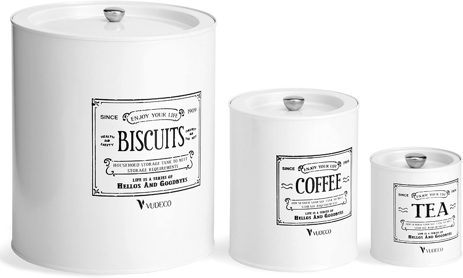 VUDECO White Kitchen Canisters Set of 3 for Kitchen Counter Farmhouse