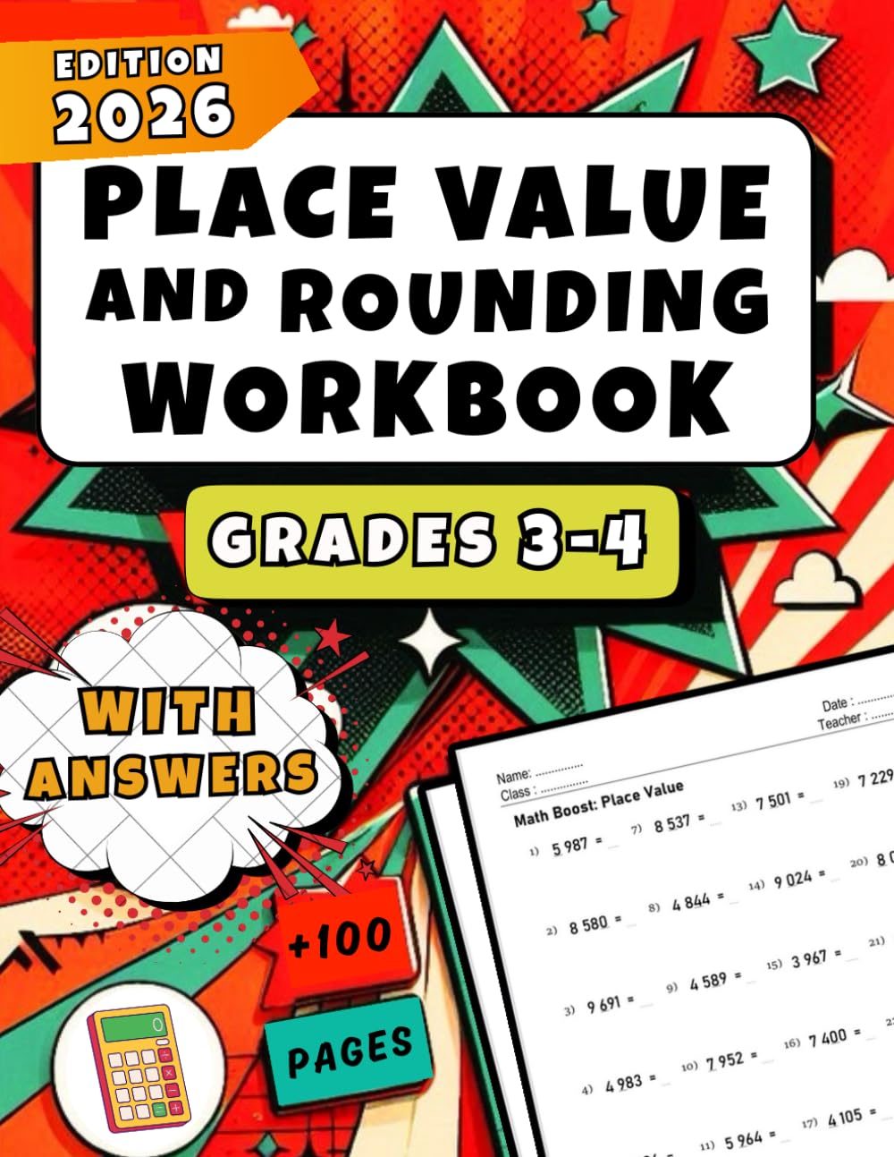 Place Value And Rounding Workbook for Grades 3-4: Practice with 4-Digit, 5-Digit, and 6-Digit Numbers | 1,500+ Math Exercises with Answers Key