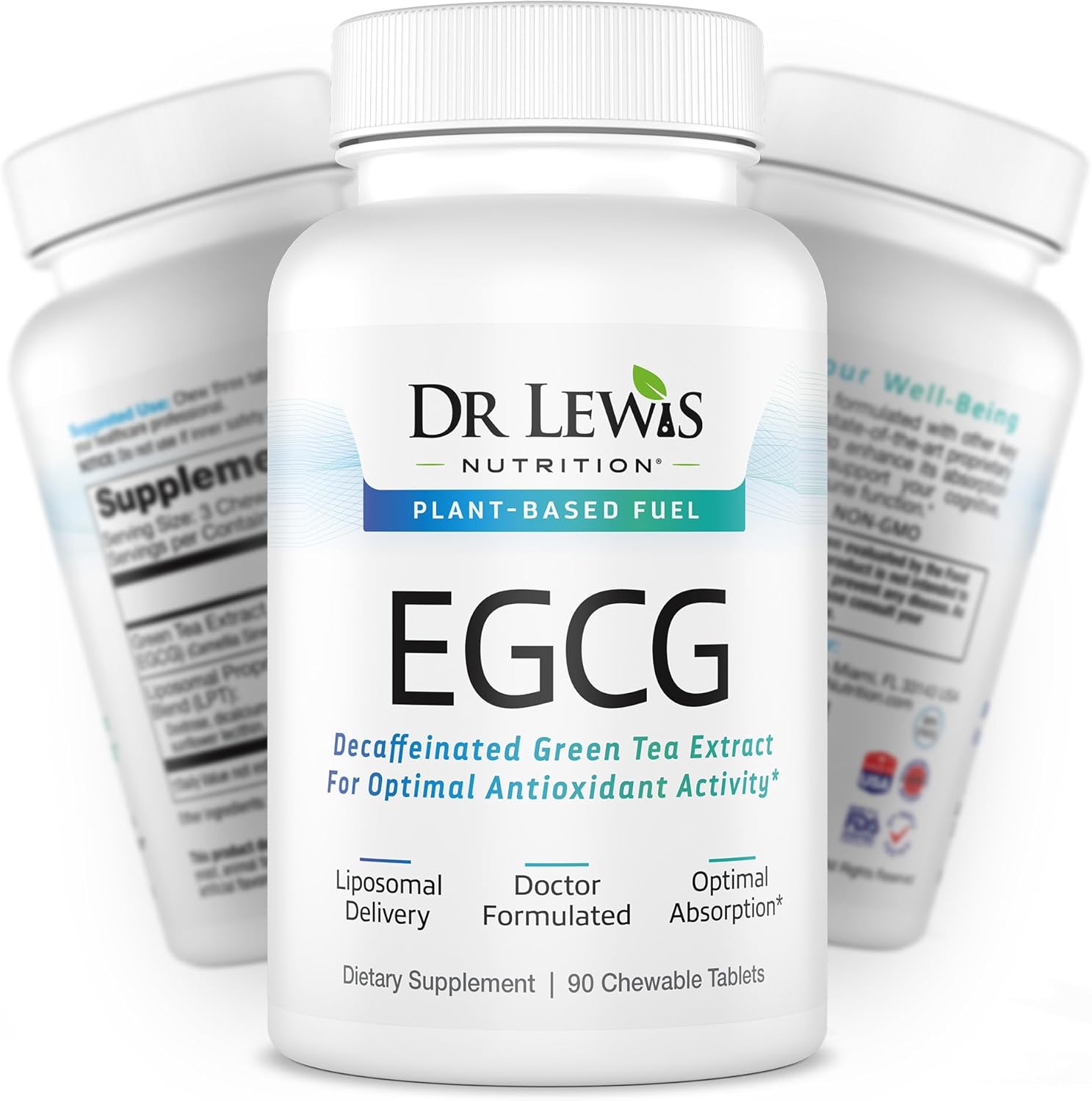 Liposomal Decaffeinated Green Tea Extract 94% EGCG Supplement with Clinically Tested Plant Based Blend for Heart, Brain Support & Overall Well Being - Gluten-Free, Non-GMO - 90 Chewable Vegan Tablets