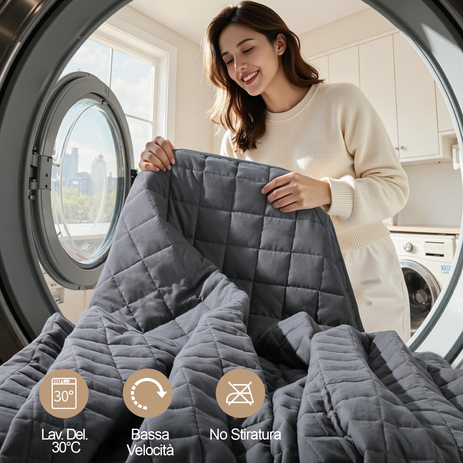 KANKAEU Coperta Ponderata 150x200cm 7kg - Coperta Weighted contro Stress e Insonnia - Weighted Blanket con Pressione Rilassante - Traspirante e Completamente Lavabile (60-80kg)
