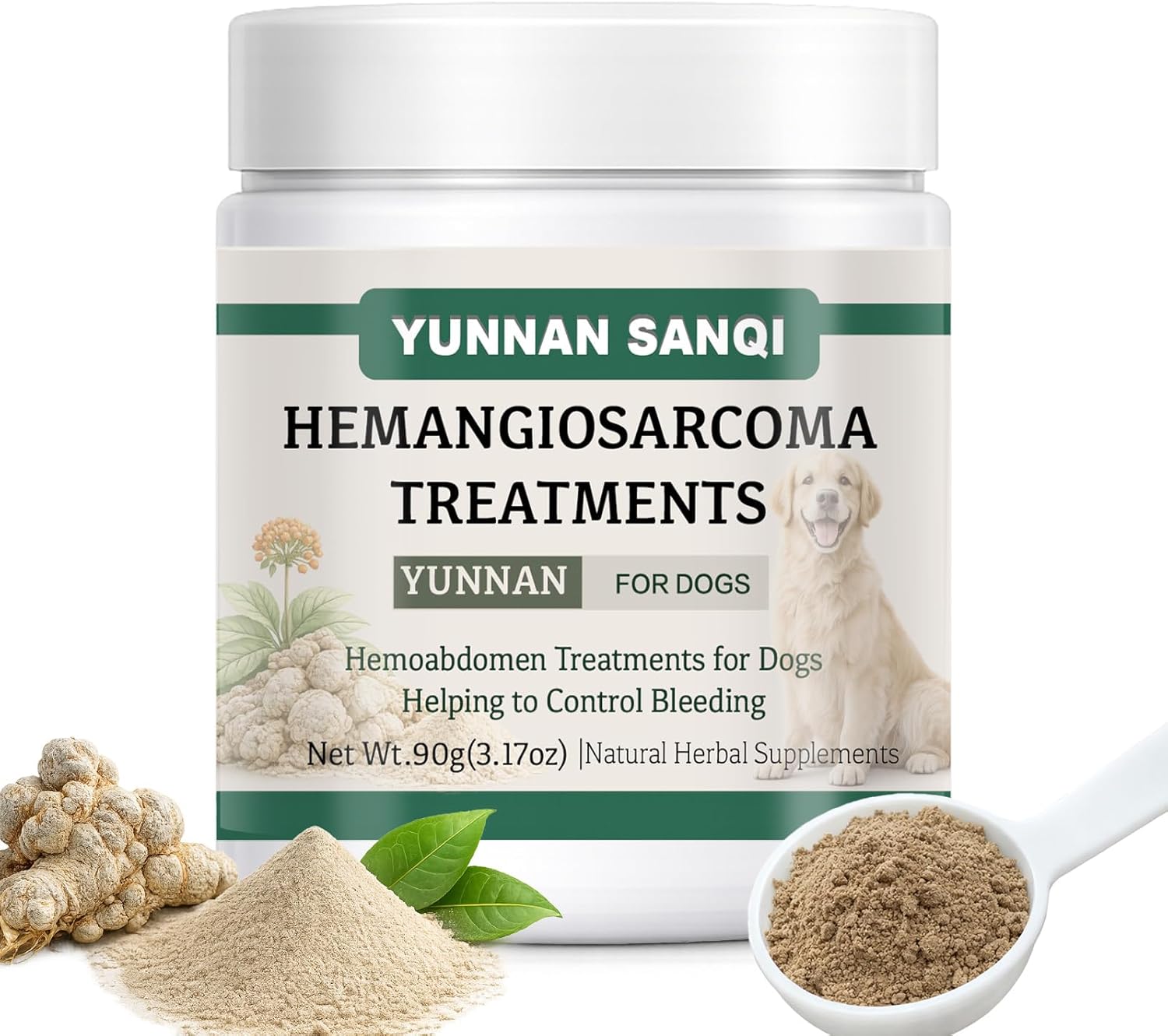 Quick Stop Bleeding for Dogs, Natural Herbal Yunnan Sanqi Powder for Hemangiosarcoma, Hemoabdomen, Pericardial Effusion, Severe Bruising,Cancer Bleeding, Ulcer-Related Bleeding, Bloody Stools - 90g