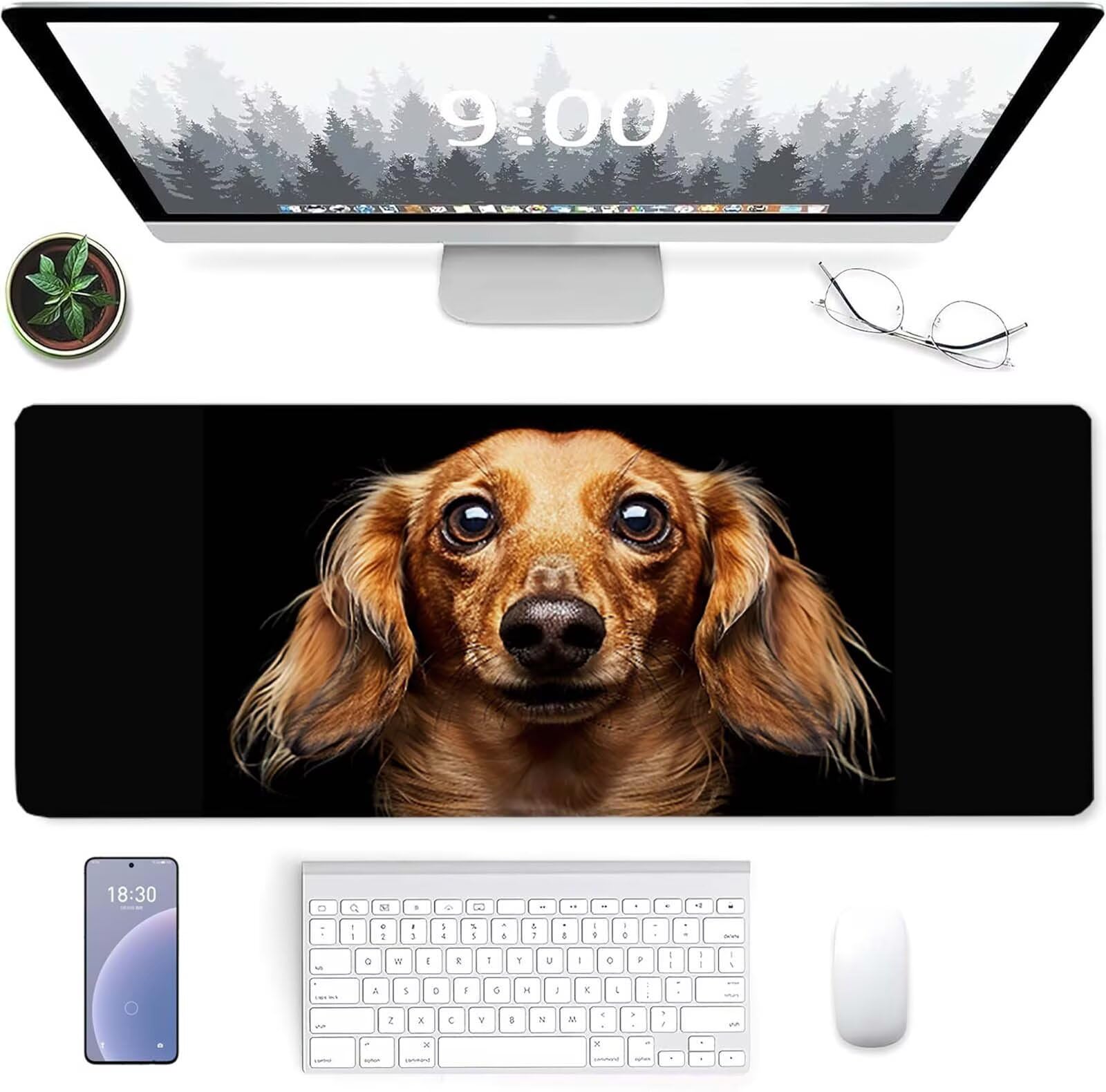 Podkładka pod mysz, gamingowa podkładka pod mysz dla psa, 120 x 60 cm, duża mata do muzy, żółta, antypoślizgowa gumowa podstawa, akcesoria, wodoodporna, zszywane krawędzie, ulepszona precyzja