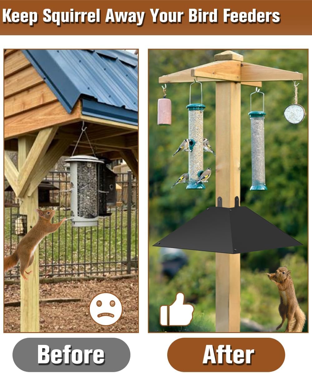 Garbuildman Deflector de ardilla de metal para postes de madera de 4 x 4, protector de comedero de pájaros a prueba de ardillas de 17 pulgadas, disuasorio al aire libre para postes de madera, 1