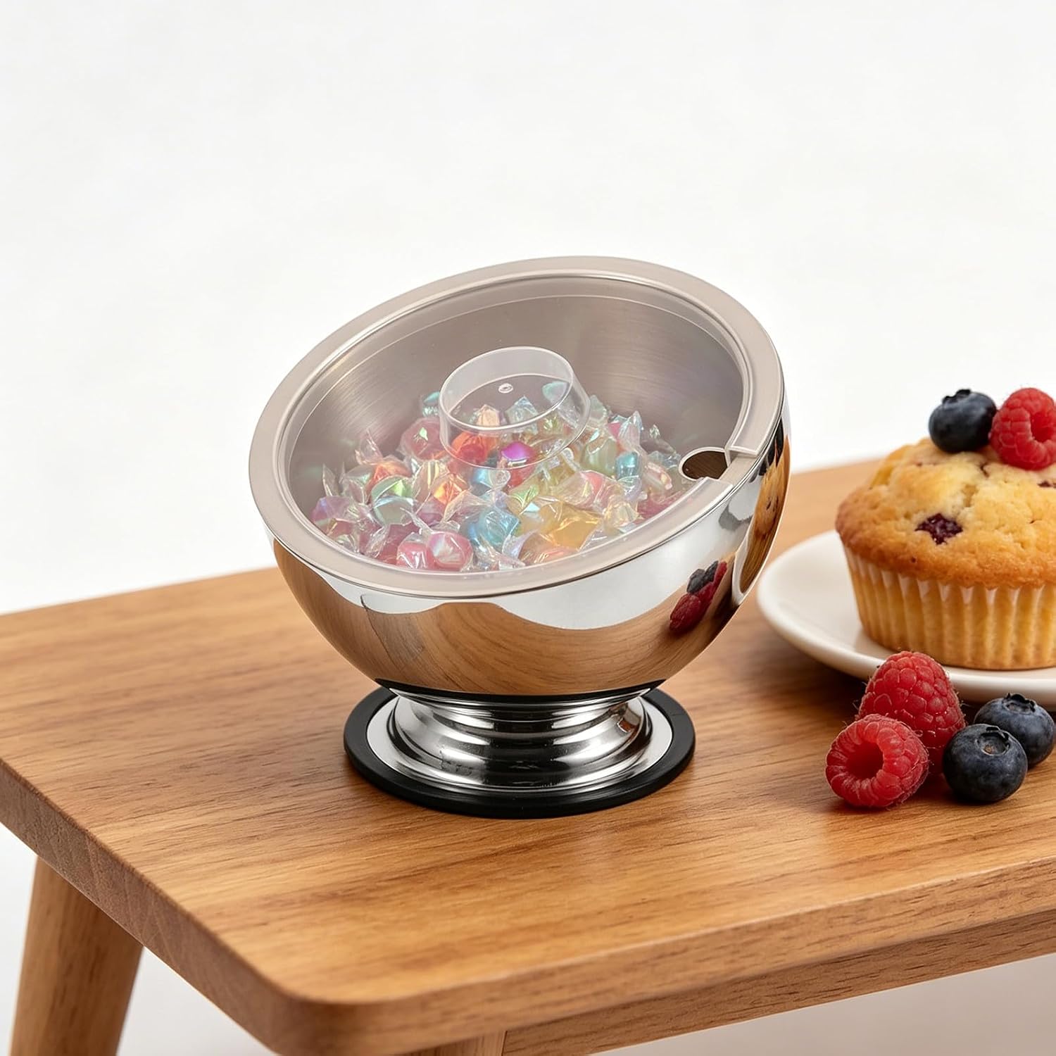 Stainless Steel Espresso Pod Holder - Slant Cut Candy Bowl with Lid and Base - Coffee Capsule Storage Organizer, Spherical Sugar Jar for Buffet Counter