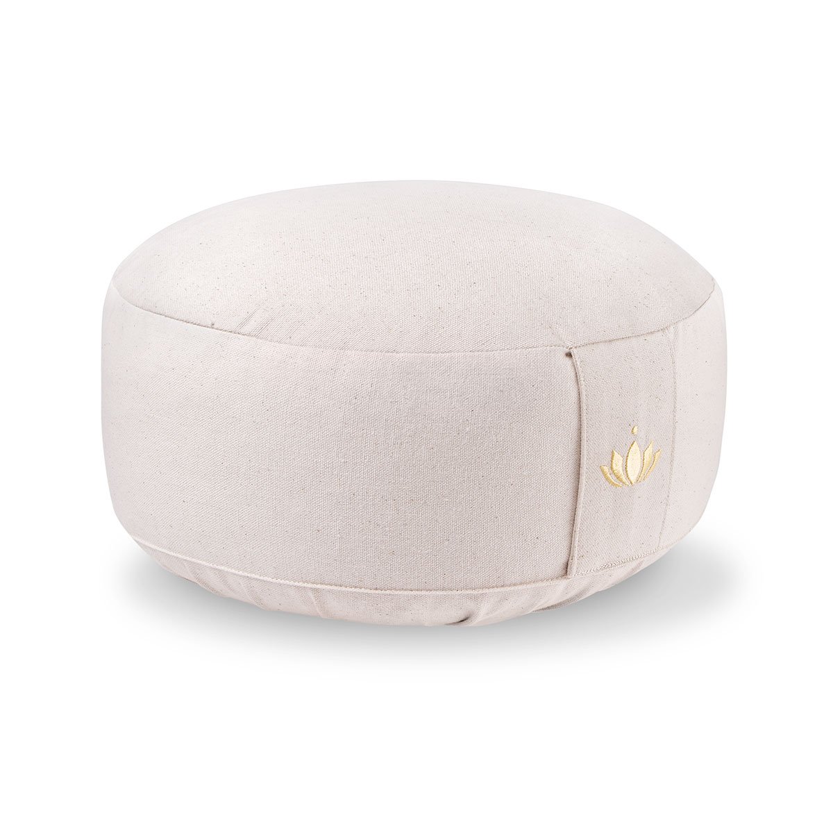 LOTUSCRAFTS Coussin de méditation, hauteur d'assise 15 cm, modèle Lotus rond, coussin de yoga, yoga bolster, housse en coton lavable, rembourrage d'épeautre, Certifié GOTS, logo brodé