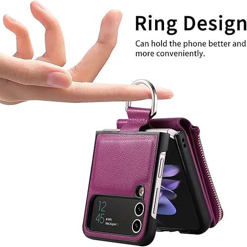 Miniatura 3 de Asuwish Compatible con Samsung Galaxy Z Flip 4 5G 2022 - Funda tipo cartera y ranura para tarjetas, anillo con cierre magnético, a prueba de golpes,