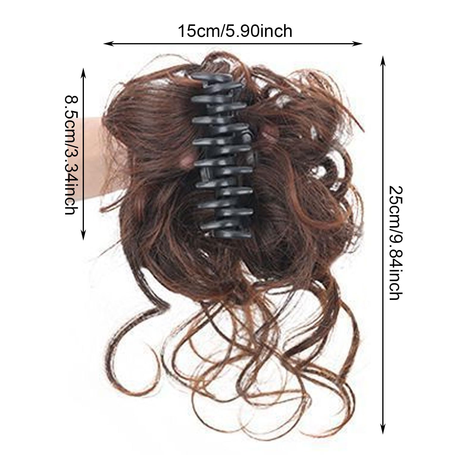GWAWG Messy Bun Hair Piece,HAIR Claw Clip Short Ponytail,Synthetic Fake Hairpieces,Wavy Curly Claw Clip Hair,Light rown - Image 2