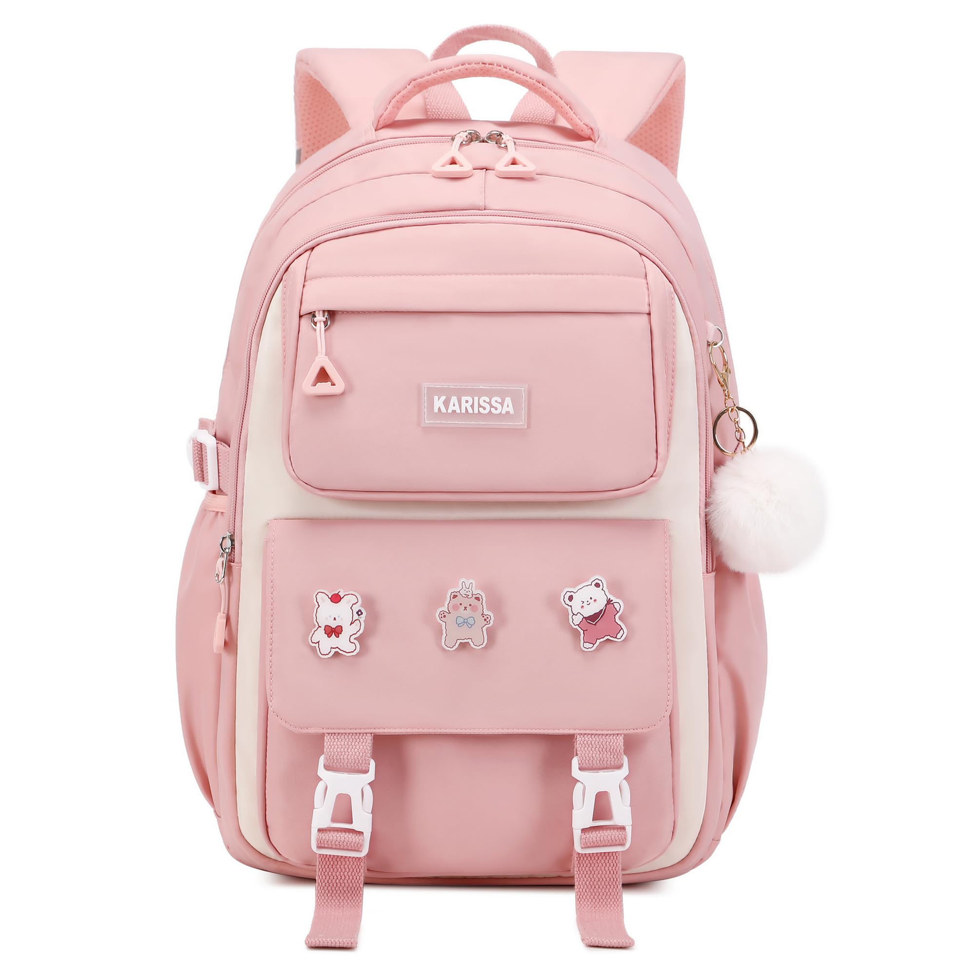 QHRIDS Girls Backpack Aesthetic Laptop Backpacks Kawaii Large Bookbag Anime Casual Travel Daypack,Pink