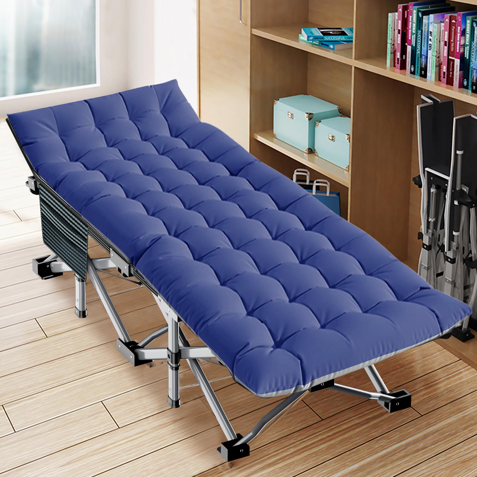 SUNYRISY Camas de camping para adultos, cama plegable resistente para campamento al aire libre con colchón acogedor extraíble, cama de invitados portátil de viaje de gran tamaño de 71 cm, soporta 200