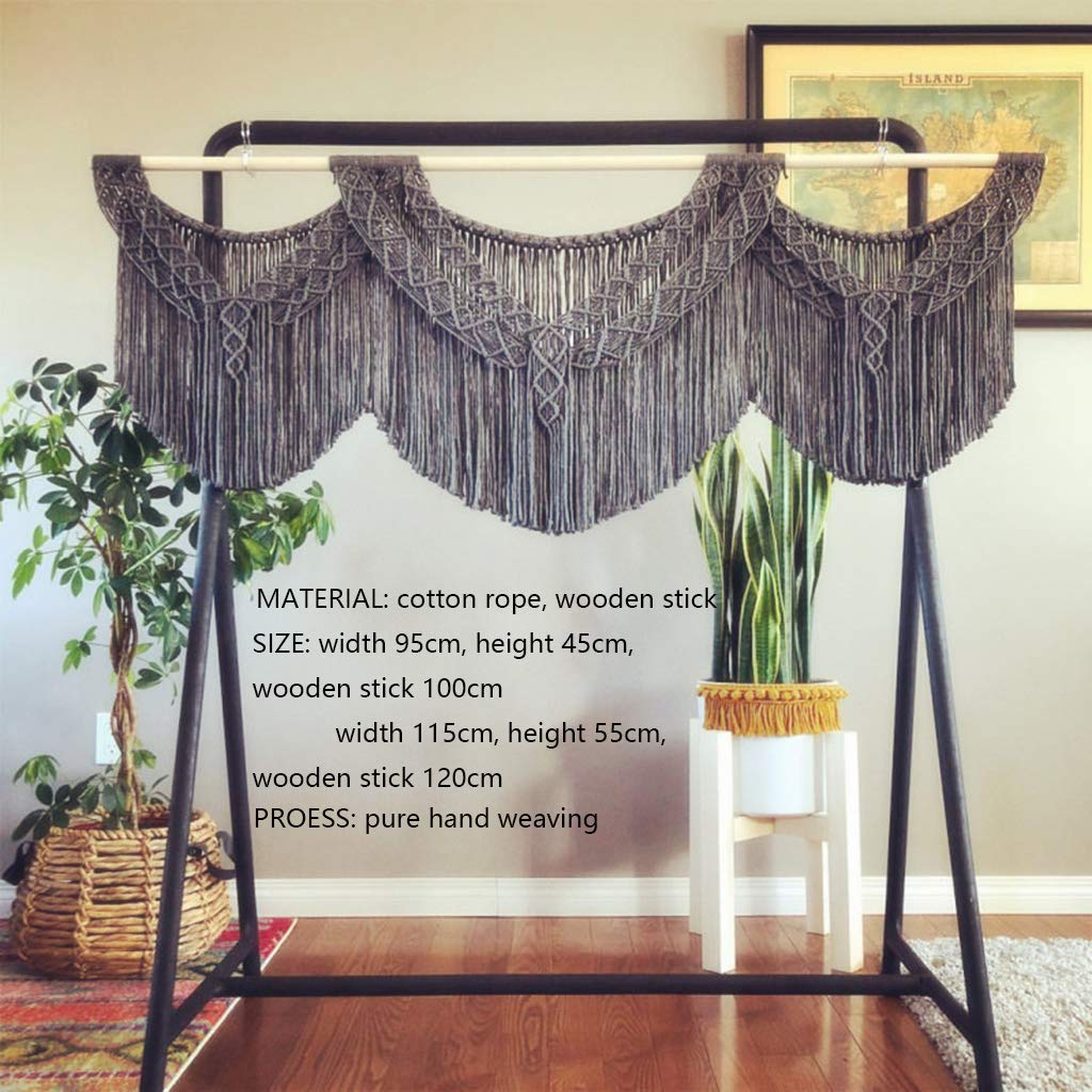 ZNKZJ Handgemachte Makramee Wandbehänge Boho gewebt Wandteppich große natürliche Baumwolle Seil Quaste Fringe Wandteppiche Wohnkultur für Hochzeit Hintergrund Schlafzimmer,Grey-115 x 55 cm