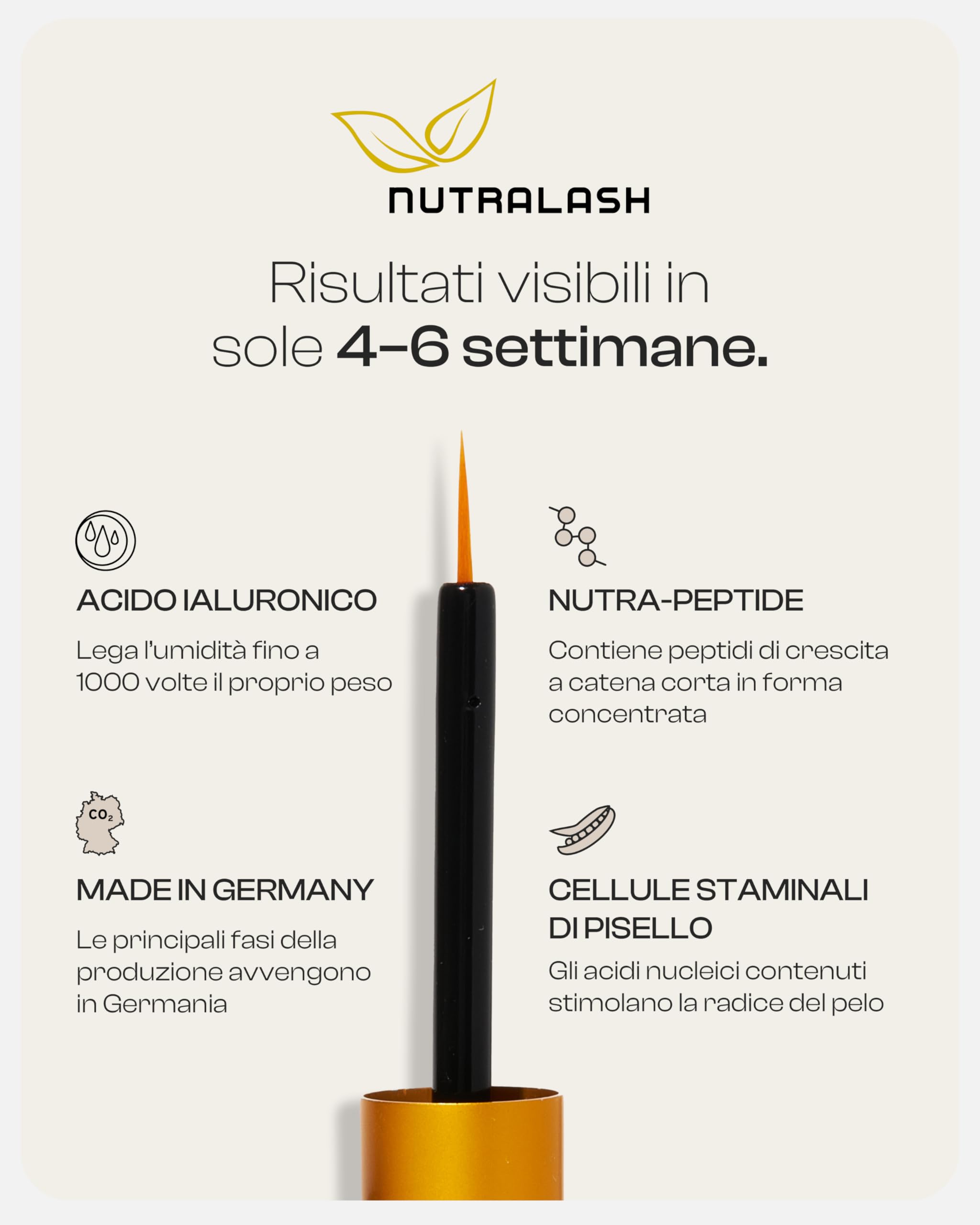 Nutralash ADVANCED Formula Ciglia - Siero per Ciglia Lunghe in Sole 4-6 Settimane I Eyelash Serum I Siero per la Crescita e l'Allungamento delle Ciglia I Prodotto in Germania I 3ml