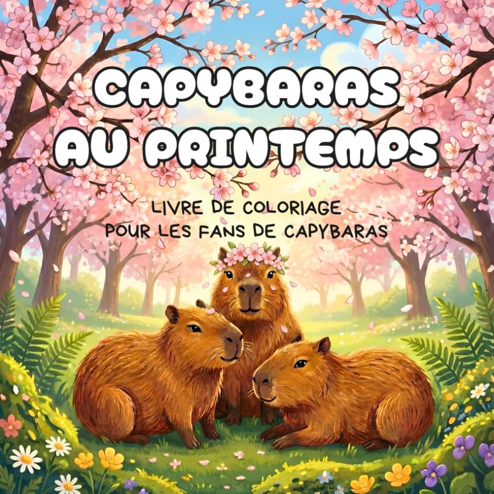 Capybaras au printemps: Livre de coloriage pour les fans de capybaras – scènes fleuries, nature et animaux mignons à colorier