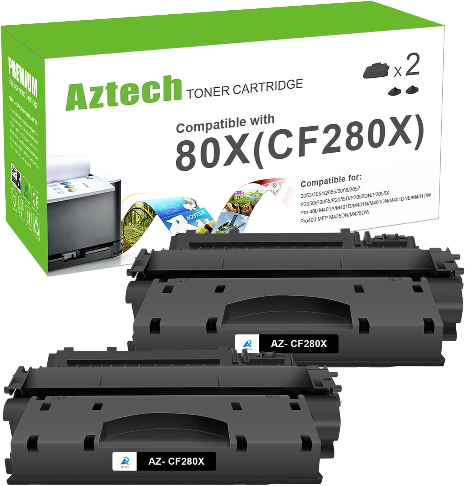 CF280X 80X M401n Toner Cartridge Black Replacement for HP 80X 80A CF280X CF280A for HP LaserJet Pro 400 M401n M401dn MFP M425dn M401dne M401dw M425dw M401 M425 Printer Toner Ink 2-Pack