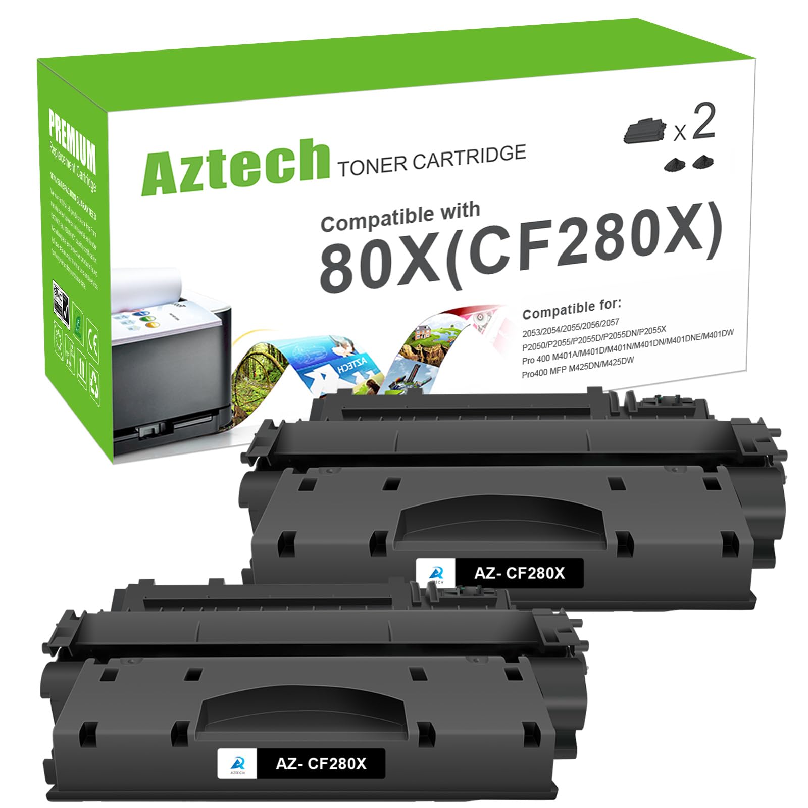 Compatible CF280X Toner Cartridge Replacement for HP LaserJet 80X CF280X 80A CF280A Pro 400 M401A M401D M401N M401DNE MFP M425DN (Black, 2-Packs)