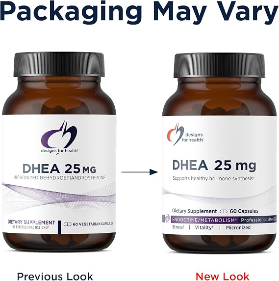 Designs for Health DHEA 25mg - DHEA Supplement for Men + Women - Supplement to Help Support Healthy Aging, Muscle Integrity, Energy + Hormonal Synthesis - Non-GMO (60 Capsules)