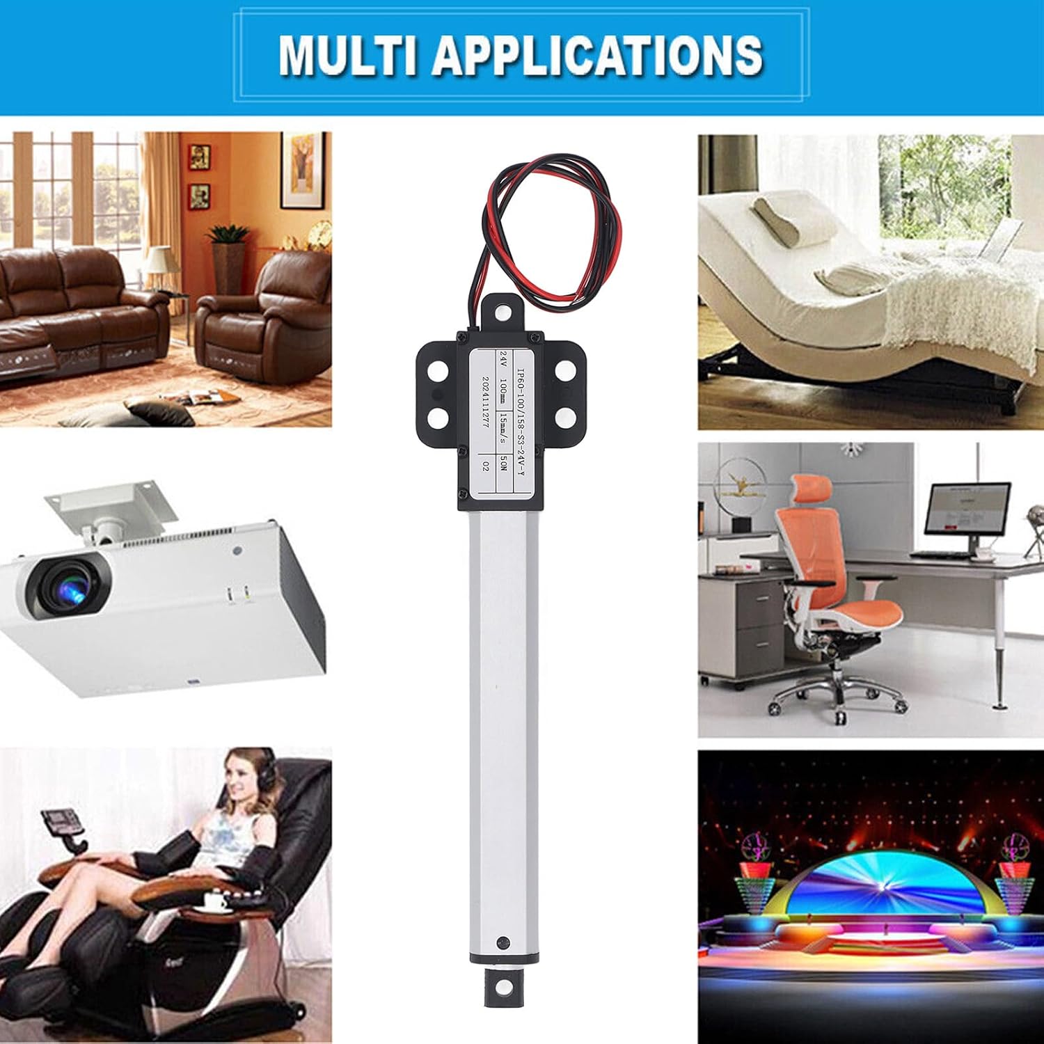 Garosa Small Electric Linear Actuator 100mm Stroke 50N Thrust IPX4 Linear Actuator Water Linear Actuator DC 24V Linear Actuator with End Limit Switch for Agricultural Machinery Home