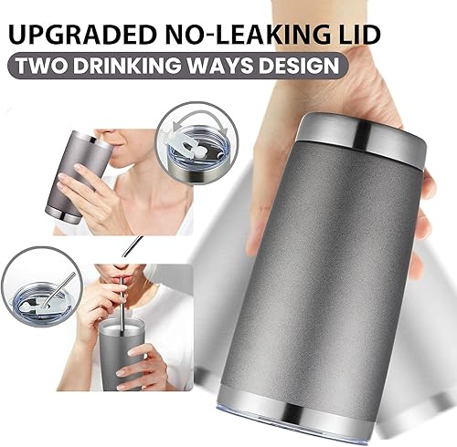Miniatura 4 de COKTIK - Paquete de 12 vasos de 20 onzas con tapa y popote, cepillo, aislamiento al vacío con doble pared de acero inoxidable, térmico para bebidas