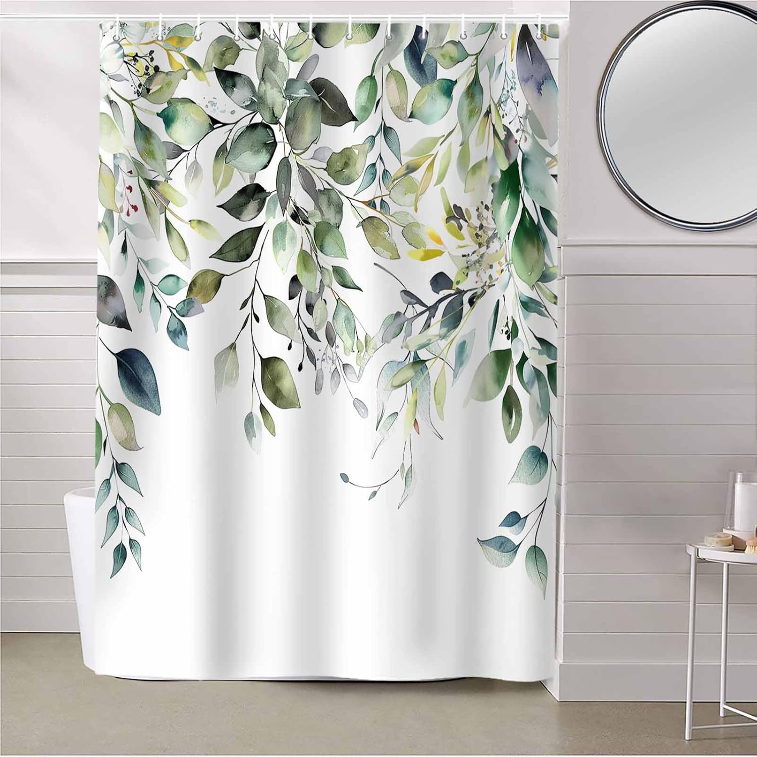 Waterproof Shower Curtain Sage Green Eucalyptus Leave Flower Plants Shower Curtain Durable Polyester Modern Curtain Home Hotel Apartment Bathroom Shower Curtain 36x72IN