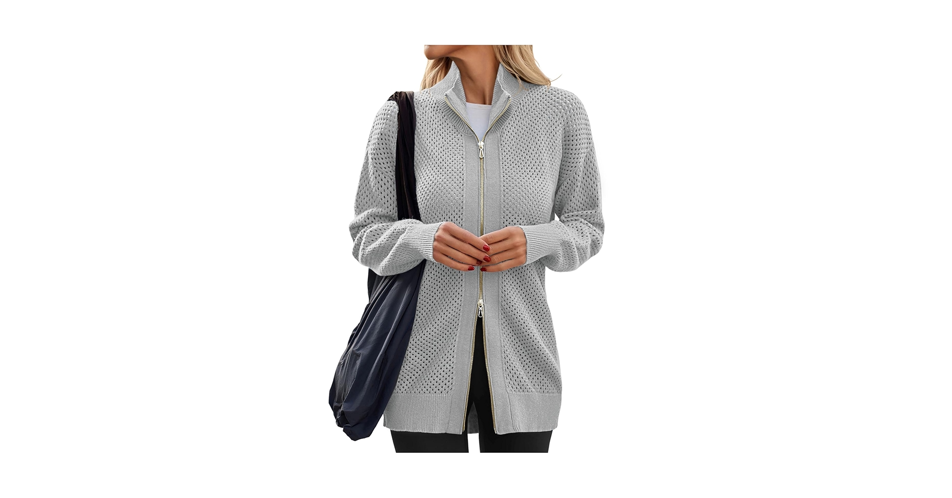 Women's Turtleneck Zip Up Cardigan Sweaters Oversized Drop