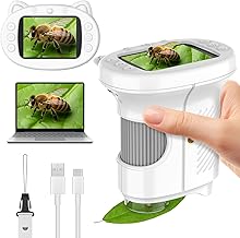 GlobalCrown Microscope for Children, Portable Pocket Digital Microscope with 200x Magnification, Compatible with PC, Children's Toy Gift for Boys and Girls Ages 3 4 5 6 7 8 9 10 11 12 Years Old