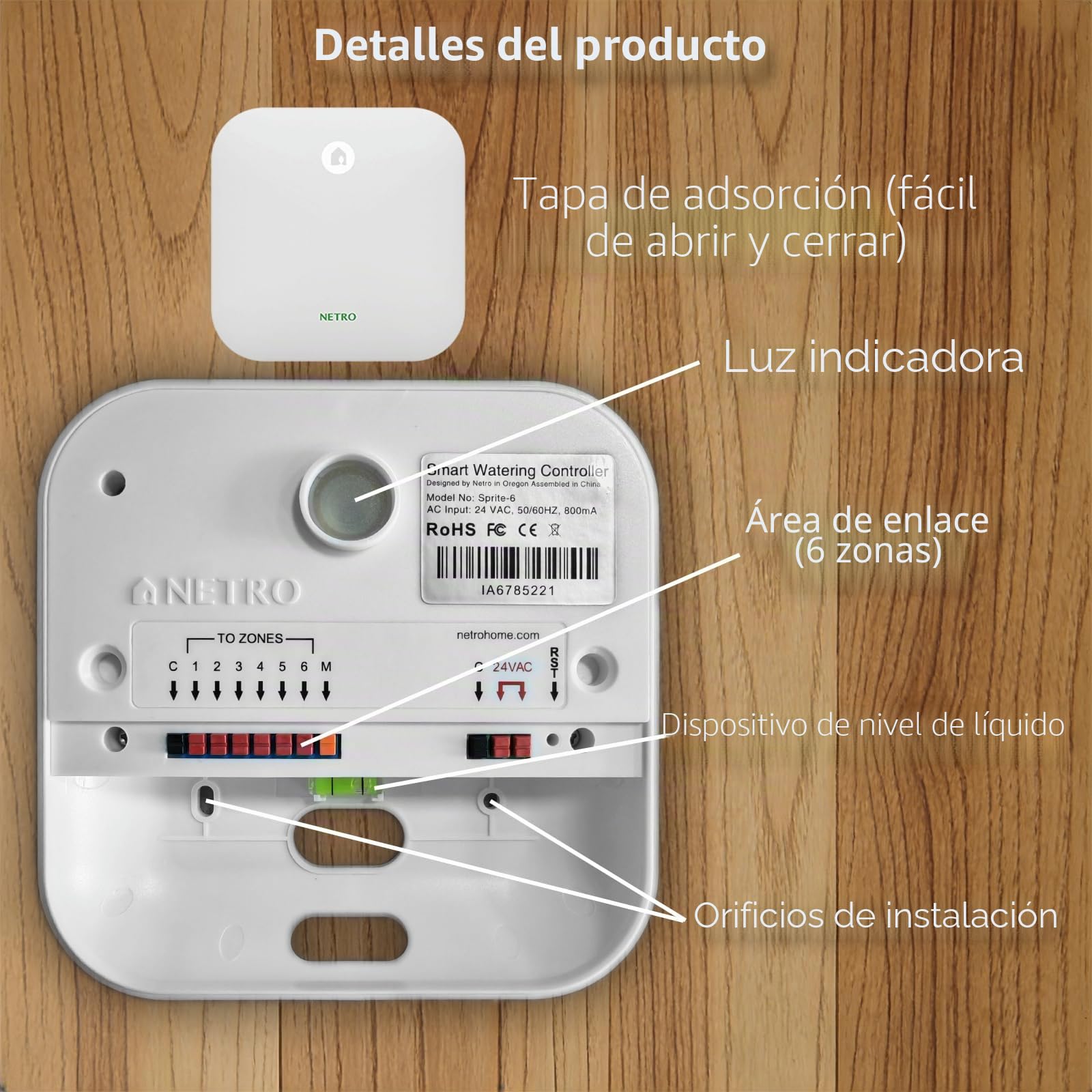Netro Controlador inteligente de riego, Wifi, Tiempo Aware, acceso remoto, 6 Zona, compatible con Alexa