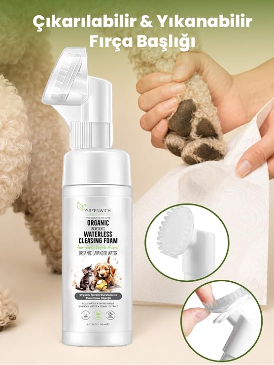 Greenwich Kedi ve Köpek Pati Temizleme Köpüğü 150 ml – Durulama Gerektirmeyen Vegan Temizleme Köpüğü | Günlük Pati Hijyeni ve Pratik Bakım Desteği