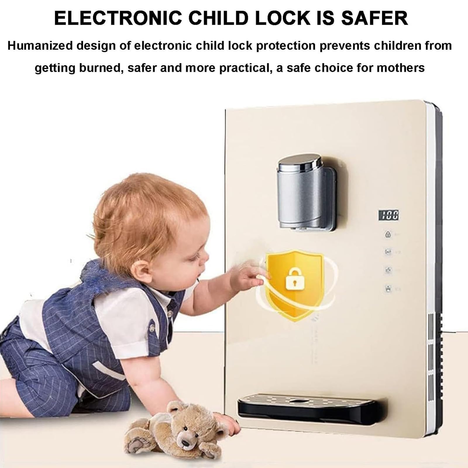 2200-W-Heißwasserspender Mit Elektronischer Kindersicherung, 30 L/h Heißwasser, Intelligentem Touchscreen, Wassereinlassdruck 0,1–0,4 MPa, Für Büro, Hotel, Kantinen,White